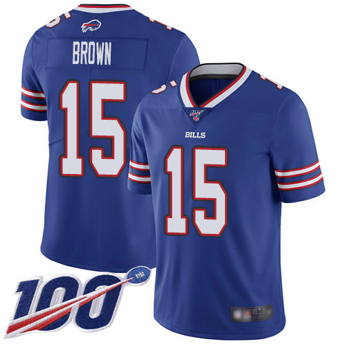 Men Buffalo Bills 15 John Brown Royal Blue Team Color Vapor Untouchable Limited Player 100th Season NFL Jersey